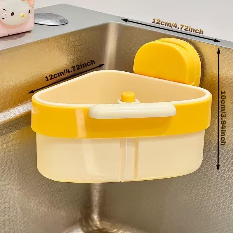 Suction Cup Sink Corner Rack, 2025 Upgrade Corner Sink Strainer Basket, One-Press Automatic Dumping, Suction Cup Press Sinks Drainer Basket, Sponge Storage Rack, Durable and Easy Cleaning Y