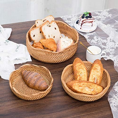Rattan Scalloped Bread Basket, Round Fruit Baskets, Wicker Storage Bowls, Natural Woven Serving Basket Bowls, Decorative Baskets for Kitchen Counter Organizing, 1 PCS, 11.2 x 11.2 x 3.9 inches