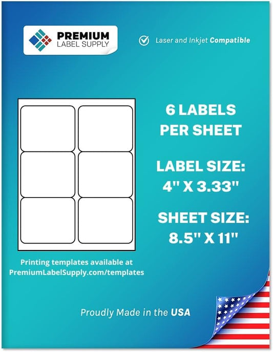 Premium Label Supply White Sticker FBA Labels – 4" x 3.33" – Laser/Inkjet Compatible – (6 per Sheet), 500 Sheets - 3,000 Total Adhesive Labels