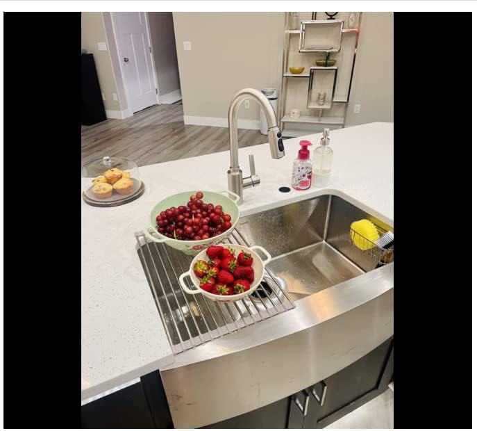 Ahyuan Roll up Dish Drying Rack Over The Sink Kitchen Roll up Sink Drying Rack Portable Dish Drainer Foldable Dish Drying Rack (Warm Gray, 17.8''X11.8'')