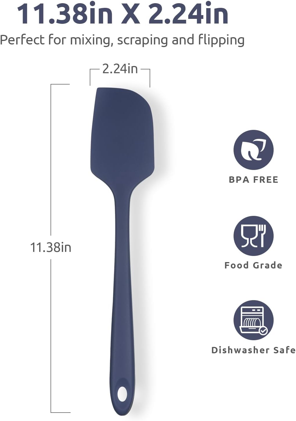 Heat Resistant Silicone Large Spatula: U-Taste 600ºF High Heat Flexible 11.38in Silicon Mixing Stirring Cooking Scraping Baking Bowl Scraper Seamless Spreader for Nonstick Cookware (Midnight Blue)