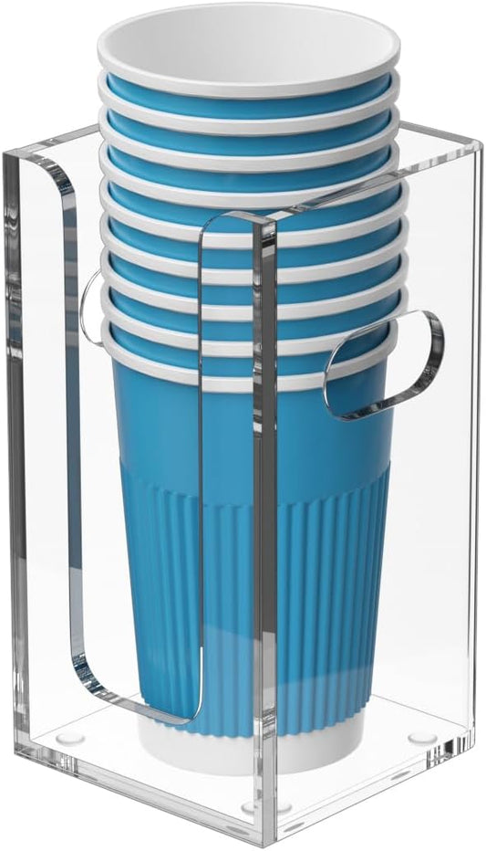 WINFFOR Disposable Cup Organizer Dispenser - Clear Acrylic Cup and Lid Holder with Handles Plastic Cup Dispenser Countertop Paper Coffee Cup Holder for Coffee Bar House Party Essentials