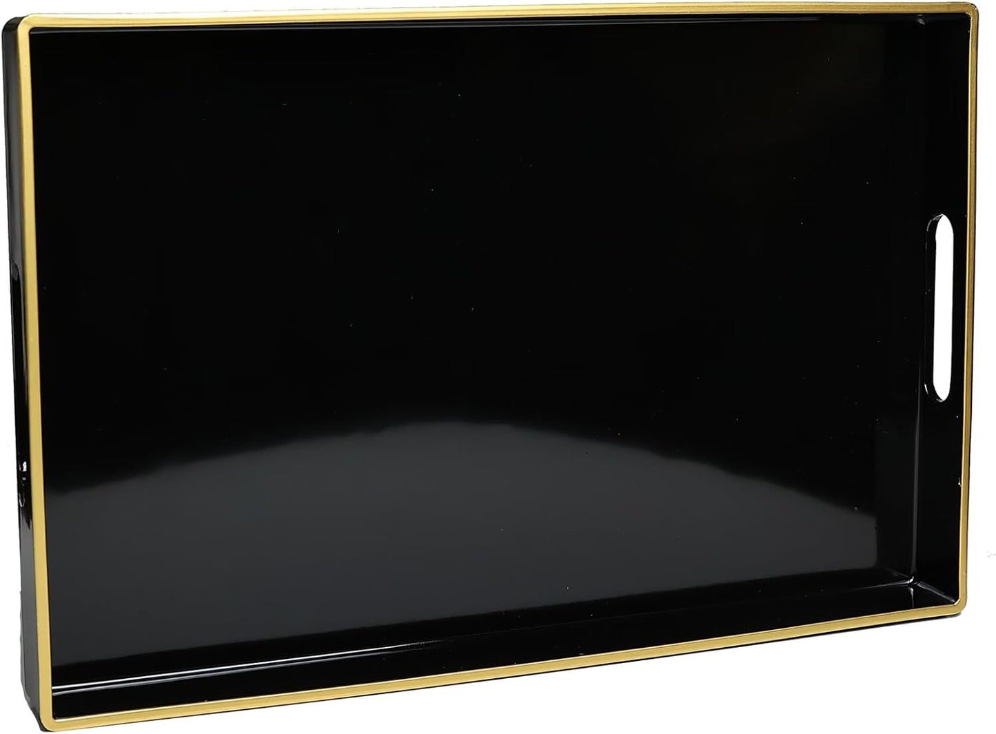 Spsyrine Black Decorative Serving Tray with Handles, Elegant Plastic Coffee Table Tray for Ottoman, Living Room, Home Decor 15.6" X 10.2"