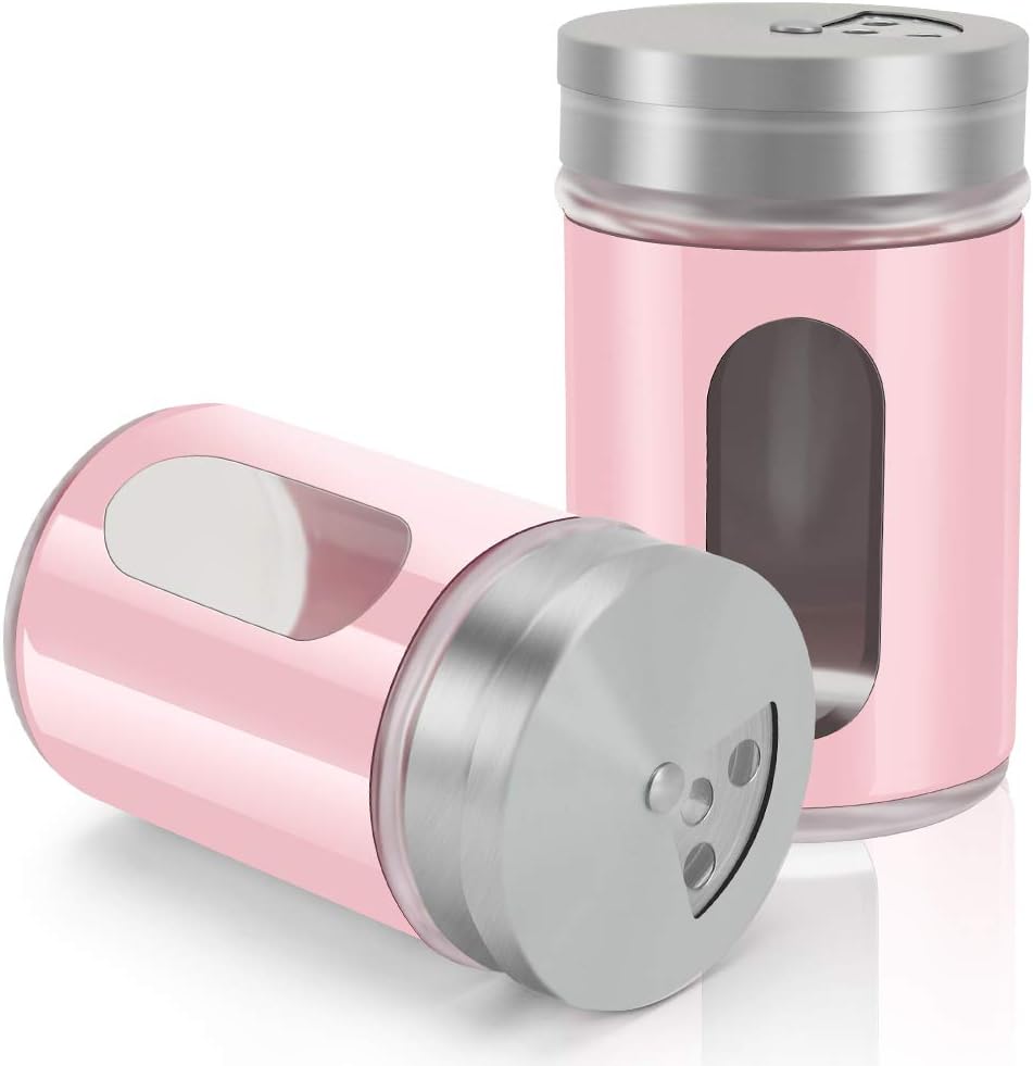 Accmor 2pcs Salt and Pepper Shakers,Stainless Steel Shaker for Salt Powder Sugar Cinnamon Pepper, Spice Dispenser with Adjustable Pour Holes,Pink