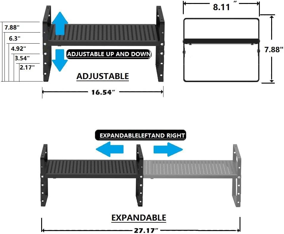 Expandable Shoe Rack Stackable Metal Pantry Storage Shelves Stand Adjustable Height Cabinet Shelf Organizer Racks Spice Shelving(3PACKS/BLACK,MEDIUM)