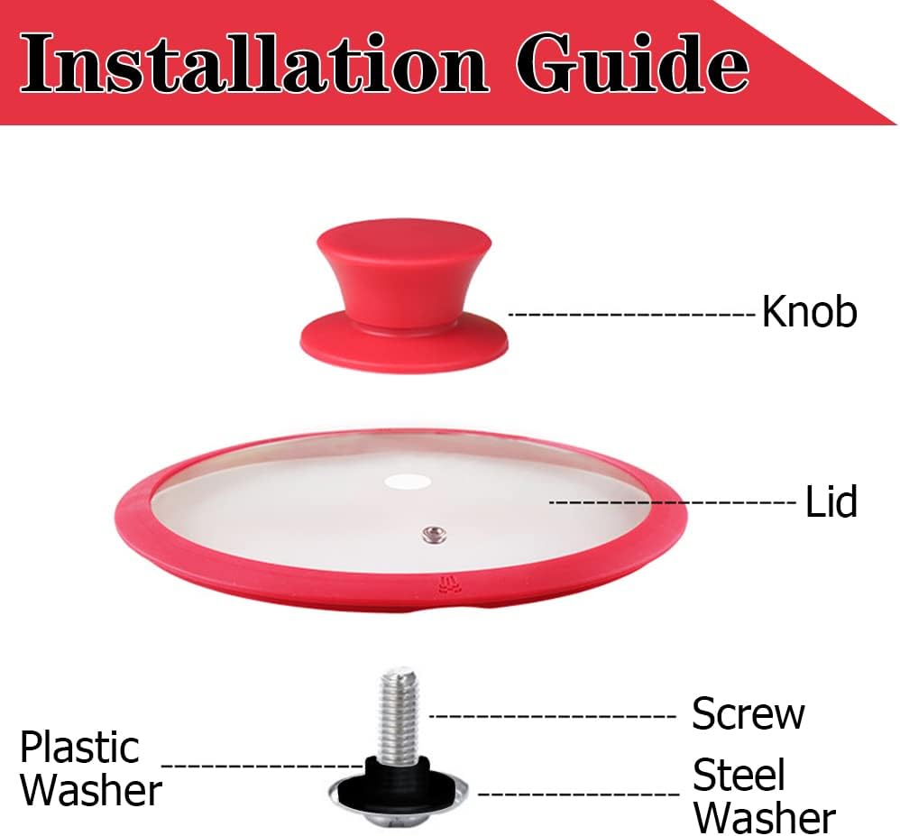 JoyTube Universal Pot Pan Lids Replacement Knob, Silicone Heat Resistant Pan Cover Holding Handles BPA Free Dishwasher Safe Fits Skillets and Kitchen Cookware (Pack of Two-Red)