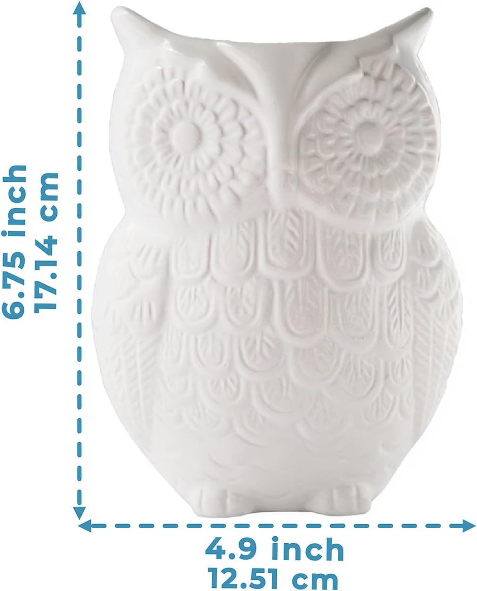 Comfify Owl Utensil Holder Decorative Ceramic Cookware Crock & Organizer, in Lovely White Color - Utensil Shaped Caddy and Perfect Kitchen Ceramic Decor Gift for Countertop - 5” x 7” x 4” Size