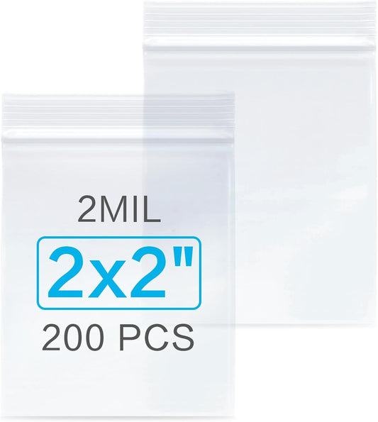 200pcs 2" x 2" Clear Zip Bags, 2 Mil Thick, Small Bags, Reclosable Zip Plastic Baggies for Necklace, Ring, Coin, Beads, Jewelry, Pill