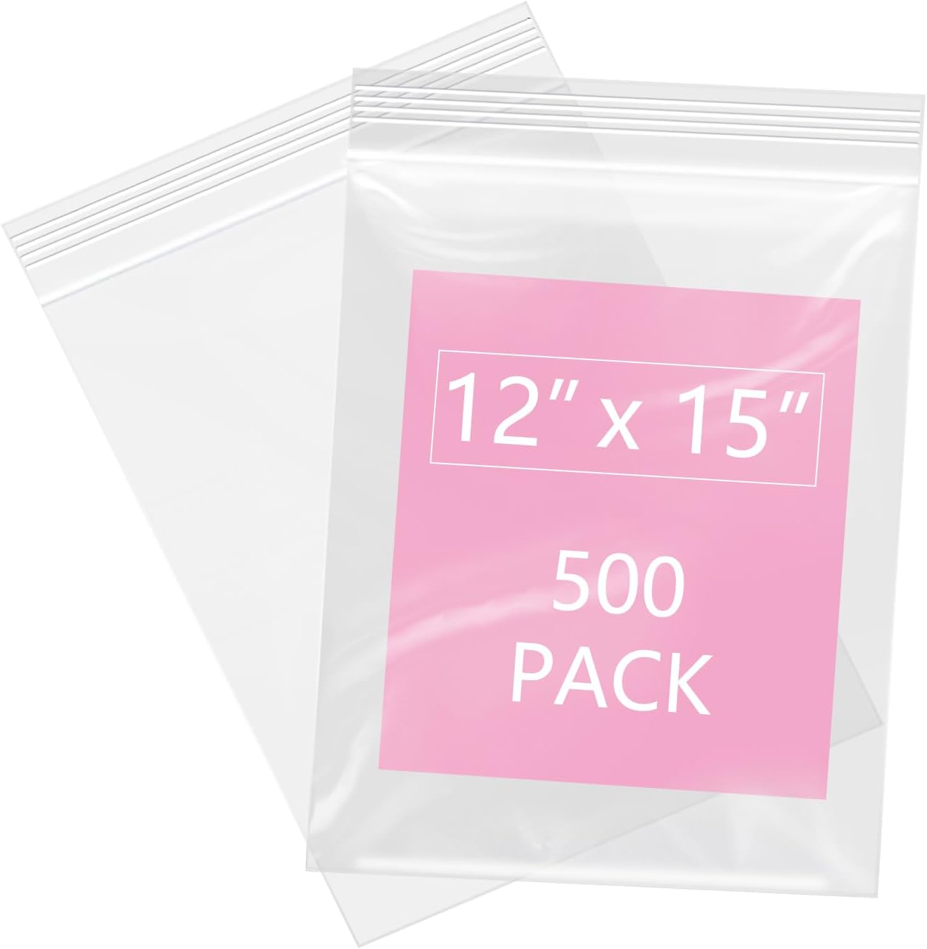 iMailer - 500 Pcs- 12" x 15" Large Plastic Zip Poly Bags- Clear Zip Storage Bag for Clothing, T-Shirts, Pants