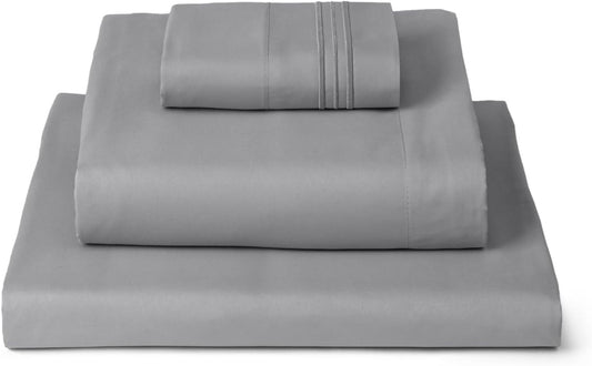 Mellanni Twin Sheets Set - 3 PC Iconic Collection Bedding - Hotel Luxury, Extra Soft, Cooling Bed Sheets - Wrinkle, Fade, Stain Resistant (Twin, Light Gray)