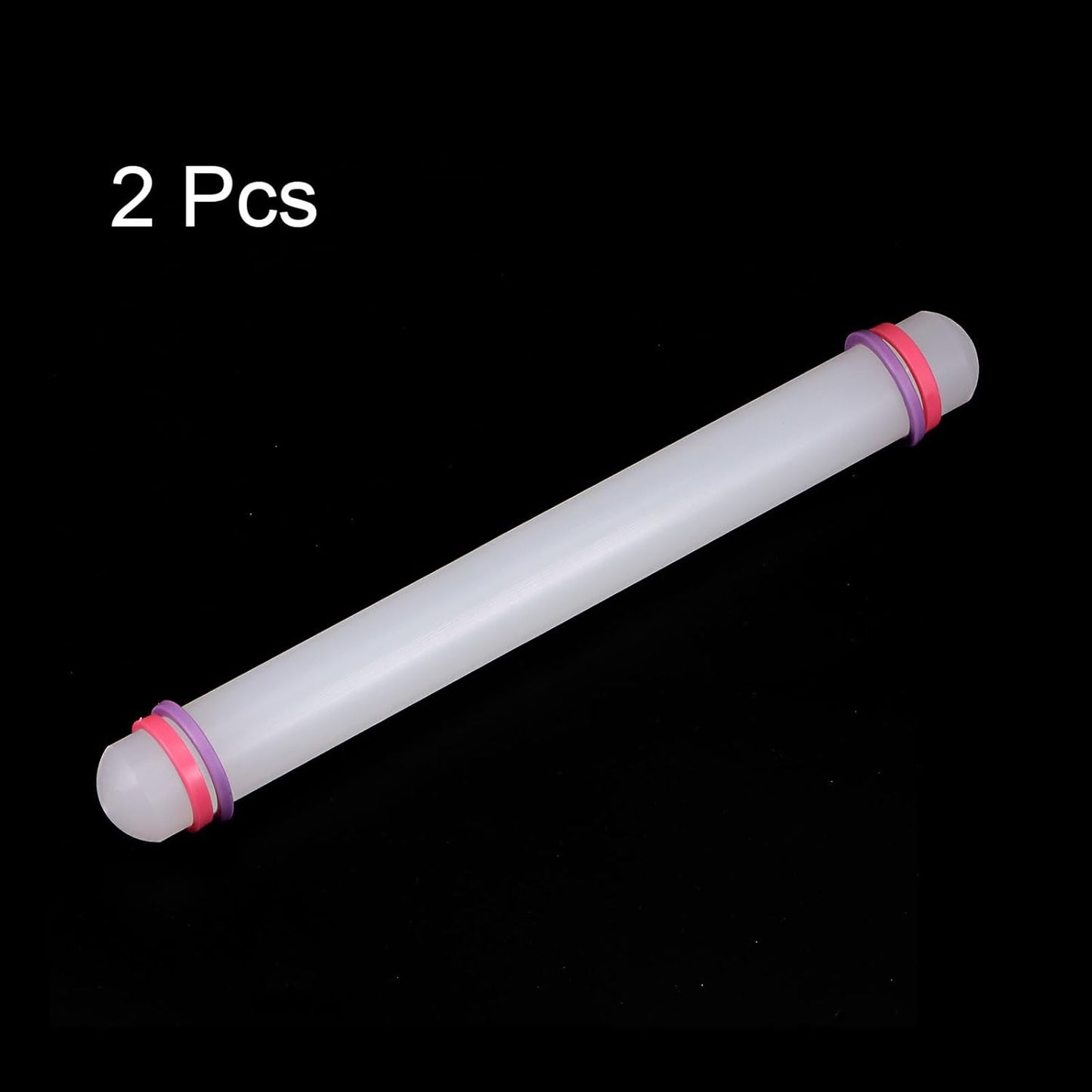 HARFINGTON 2pcs Fondant Rolling Pin with Rings PP 30cm x 2.5cm Non Stick for Baking White