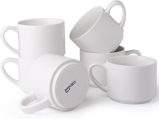 GBHOME 14 OZ Coffee Mugs Set of 6, Stackable Ceramic Mugs for Men, Women, Modern Coffee Mugs With Stable Base for Latte, Tea, Cappuccino. Dishwasher & Microwave Safe, Matte White
