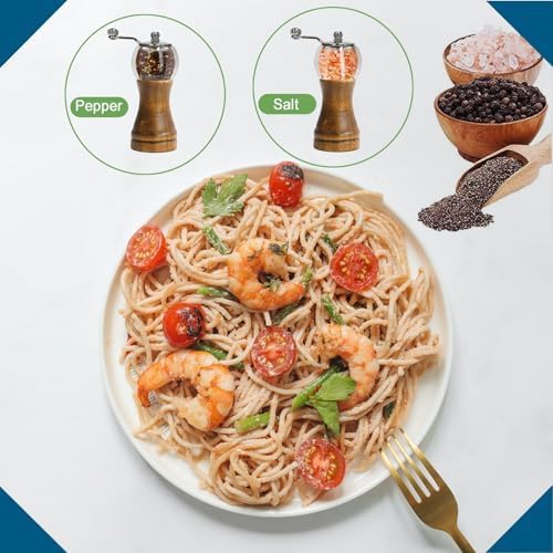 Salt and Pepper Grinder Set 2pcs-6in Pepper Mills Classical Roast Black Wooden Manual Pepper Grinder Set Metal Hand Shake Sea Salt Mill, Ceramic Core Grinding Fresh Ground Pepper Sea Salts
