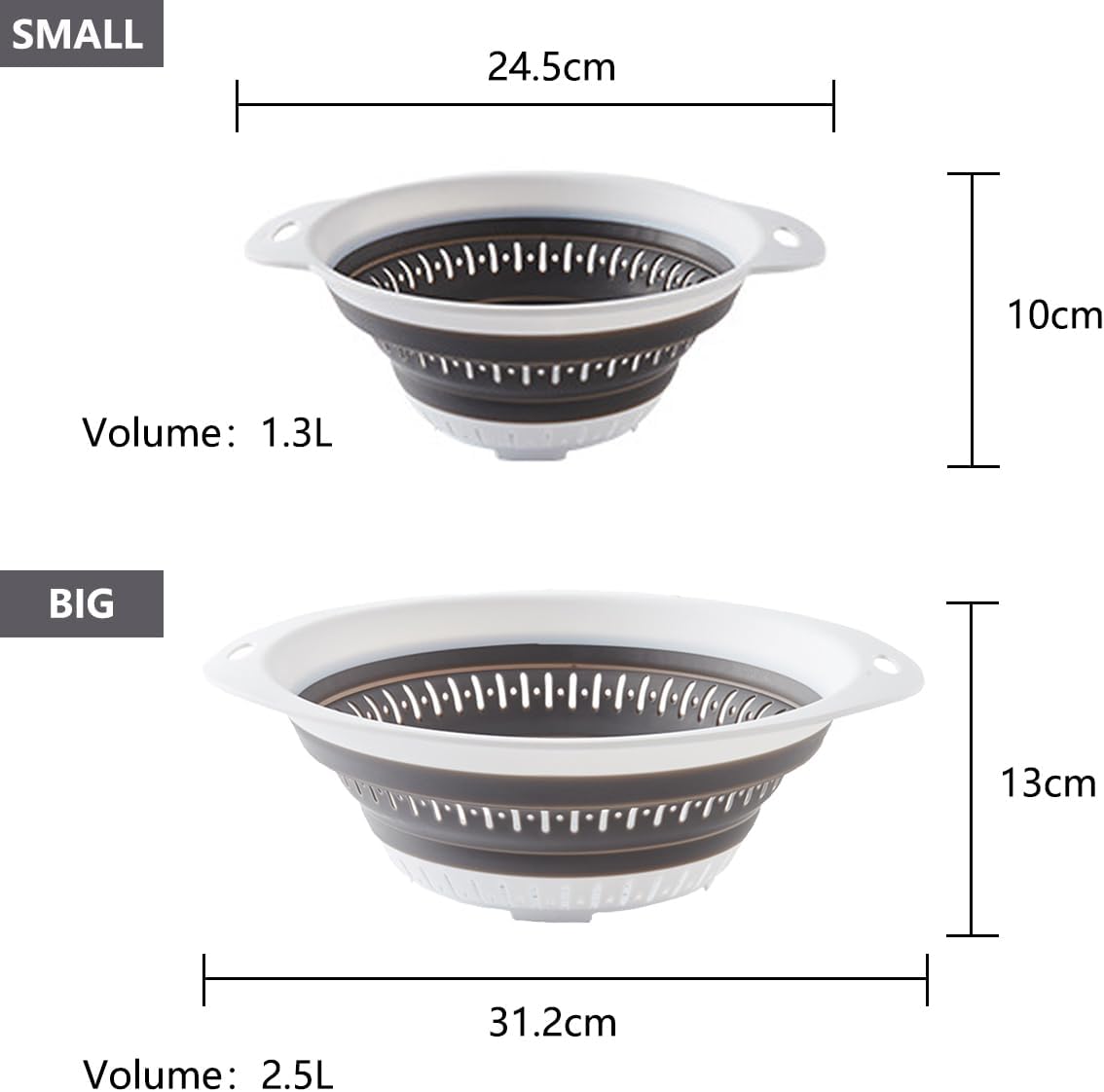 Collapsible Colander and Strainer,Silicone Strainer Colanders & Food Strainers,for Vegetable and Fruit, Kitchen Essentials (2, Blue, 1.3L+2.5L)