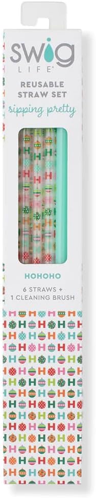 Swig Life Reusable Straws HoHoHo + Mint Tall Straw Set & Cleaning Brush, Each Straw is 10.25 inch Long (Fits Swig Life 20oz Tumblers, 22oz, and 32oz Tumblers)