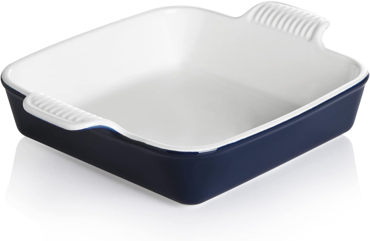 Sweejar Ceramic Baking Dish, 9 x 9 Cake Baking Pan for Brownie, Porcelain Square Bakeware with Double Handle for Casserole, Lasagna, Family Dinner (Navy)