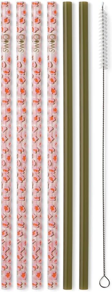 Swig Life Reusable Straws On the Prowl + Olive Straw Set & Cleaning Brush, Each Straw is 10.25 inch Long (Fits Swig Life 20oz Tumblers, 22oz, and 32oz Tumblers)