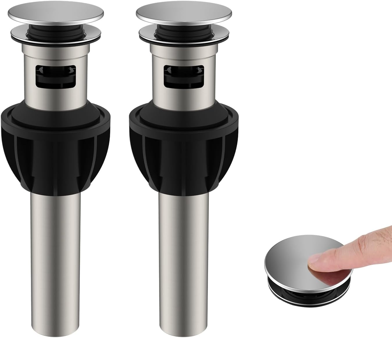 Hibbent 2 Pack Metal Bathroom Sink Drain with Overflow, Pop Up Detachable Stopper, Stainless Steel Vessel Lavatory Vanity Sink Strainer, Anti-Clogging Design, Chrome