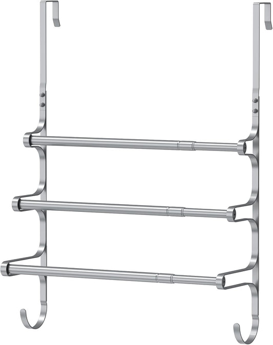 Over The Door Towel Rack, Over Door Towel Rack for Bathroom Door, Triple Towel Storage Holder with Hooks (Silver Gray, 17.32" L)