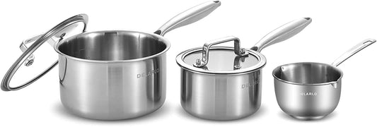 DELARLO Sauce Pan, Oven Broiler Safe 600℉,Tri-Ply Stainless Steel Saucepan Set, 1.0QT, 2.5QT Sauce Pot, Cookware Sets for Induction Cooktop