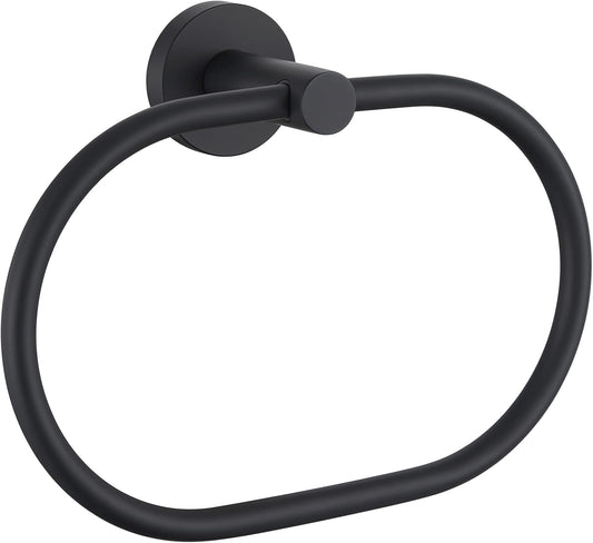 Suyar Matte Black Towel Ring, Stainless Steel Modern Swivel Hand Towel Holder for Bathroom Wall, Oval Shape