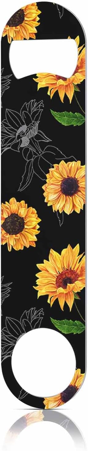 Sunflowers Stainless Steel Bottle Opener Vibrant Yellow Watercolor Flower Vintage Style Floral Black Flat Beer Bottle Opener Keychain for Home Kitchen Bar Restaurant Party Birthday Gift
