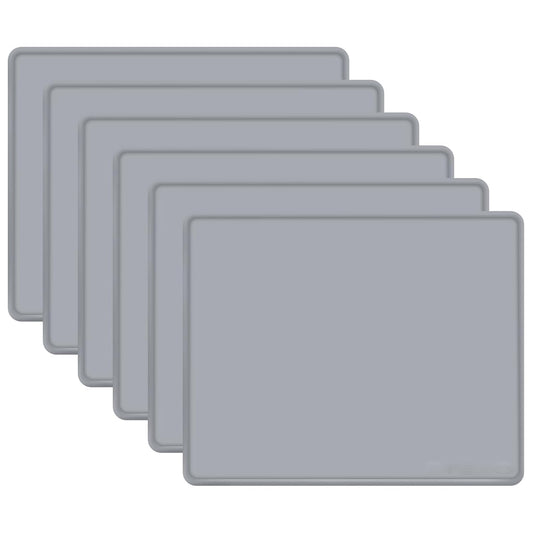 Large Silicone Mat 6 Pack, 20"x16" Silicone Craft Mats for Resin Jewelry Casting Molds, Food Grade Silicone Sheet with Raised Edge, Nonstick Waterproof, Cool Grey