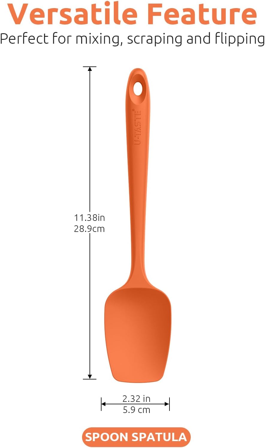 U-Taste Silicone Spoon Spatula Set: 480ºF Heat Resistant Food Grade Flexible Rubber Spoonula, Nonstick Cooking Mixing Scooping Kitchen Baking Scraper Utensils Set of 3 for Pan, Pot, Bowl (Orange)