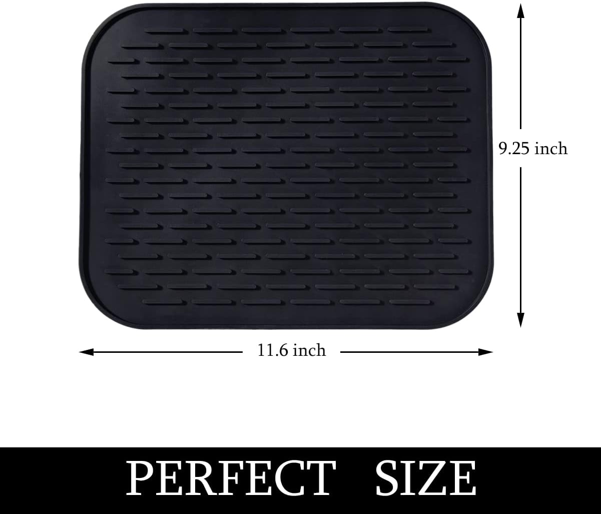 Small Dish Drying Mat, Silicone Dish Mats for Kitchen Countertop, 11.5"x9.1", for Rack Over the Sink, Pots, Pans, Glassware, Silverware, Stemware, Car Center Cap, Dishwasher safe, Reusable