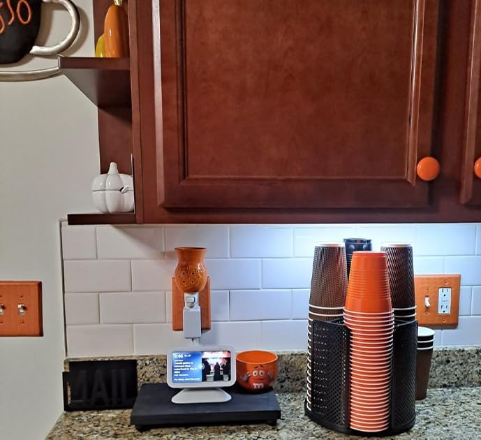 Coffee Cup Dispenser, Disposable Paper Cup and Lid Holder 360° Rotatable with 4 Compartments,Can Stacking 3-16oz Cups and Lid Holder for Coffee Shop,Home Countertop,Office,Restaurant,Kitchen