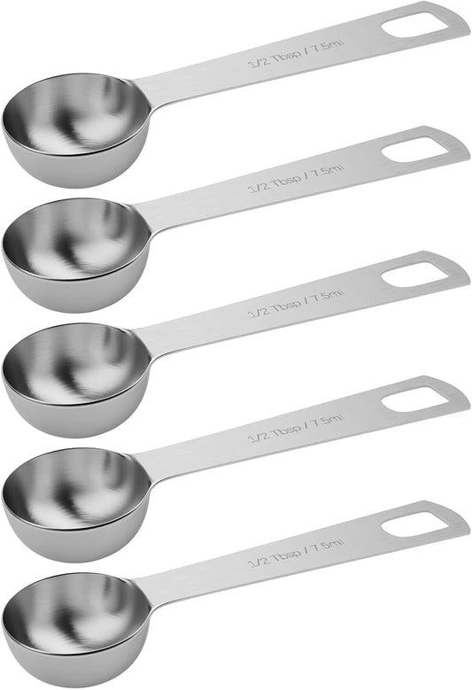 5PCS 1/2tbsp (1.5tsp, 7.5ml, 1/4oz) Single Measuring Spoon, Stainless Steel Individual Teaspoons Only