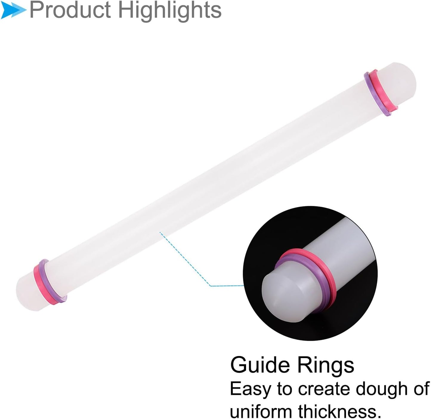 Fondant Rolling Pin, 18" Length, PP Plastic Non-Stick Guide Rings Fondant Roller Dough Roller - (Applications: for Clay Baking Fondant DIY)