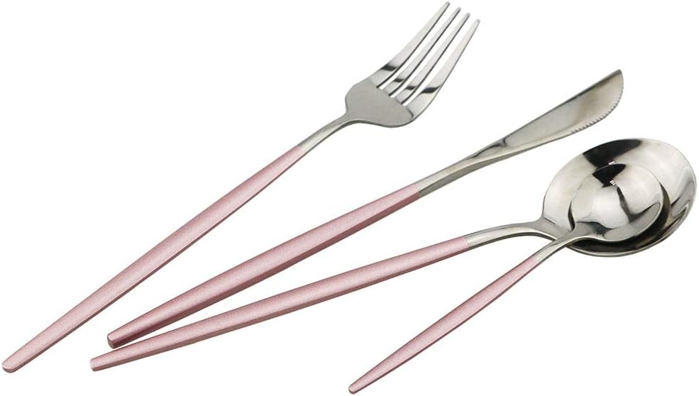 Pink Silver Silverware Set, JASHII 20-Piece Stainless Steel Satin Finish Flatware Set, Kitchen Utensil Set, Mirror Polished Tableware Cutlery Set for Home and Restaurant, Dishwasher Safe