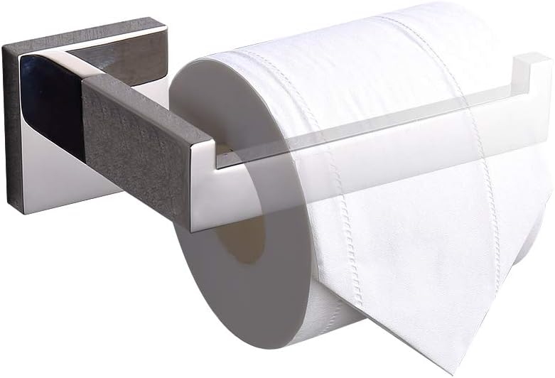 TASTOS Polished Chrome Toilet Paper Holder SUS304 Stainless Steel, Modern Square Half Open Bathroom 5 inch TP Holder Wall Mount Rustfree Tissue Roll Dispenser for Washroom Kitchen