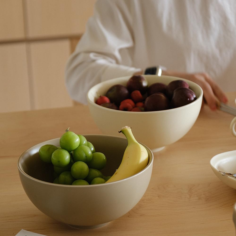 WENSHUO Serving Bowls, Modern Farmhouse Salad Bowls, Ceramic Fruit Bowls, 7.5" Set of 2 (Matte Crème)