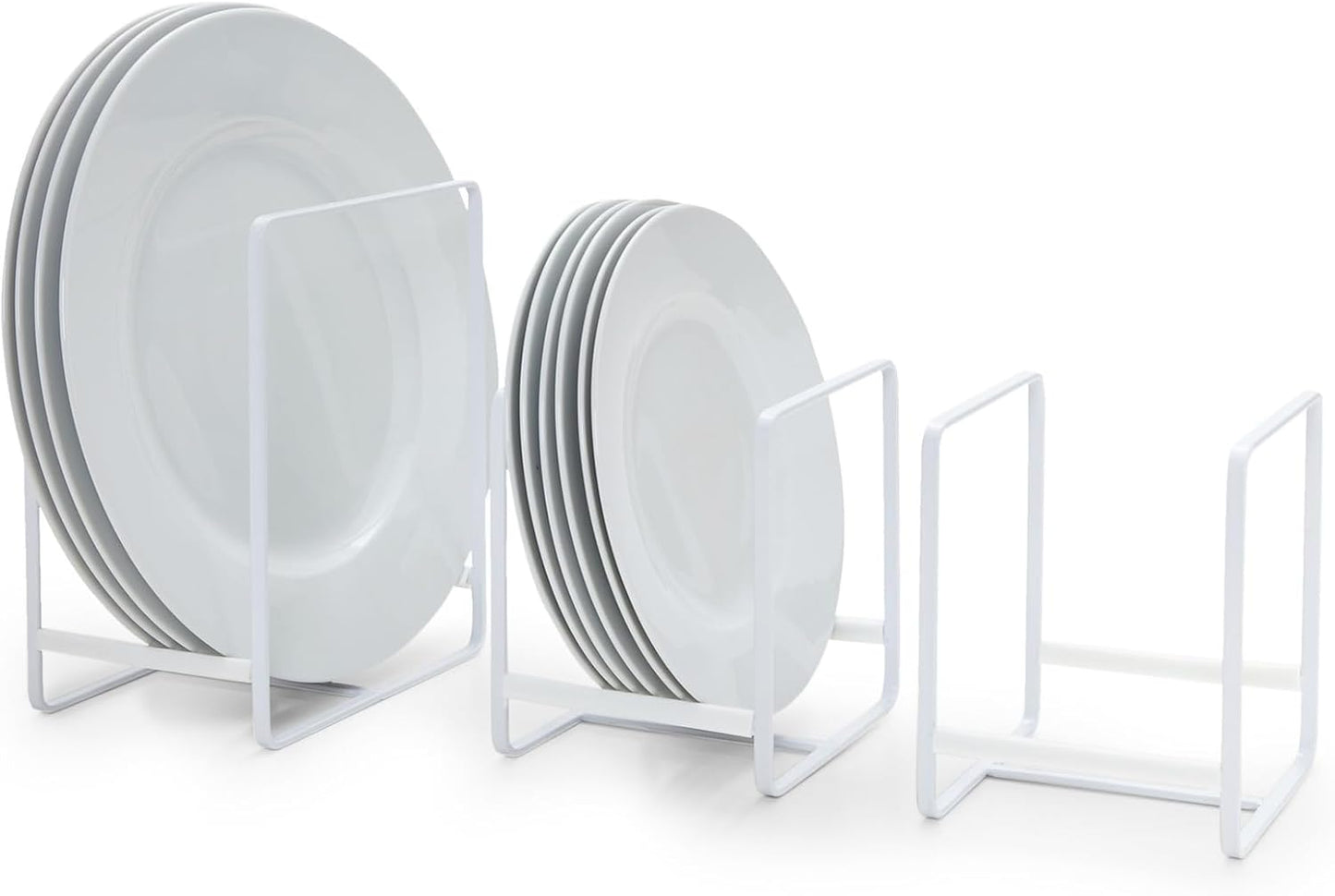 Juvale 3-Piece Plate Organizer - Space-Saving Cabinet Storage & Dish Storage Rack - Plate Stand & Pot Lid Holder - Pack of 3, White, 1 Large & 2 Small