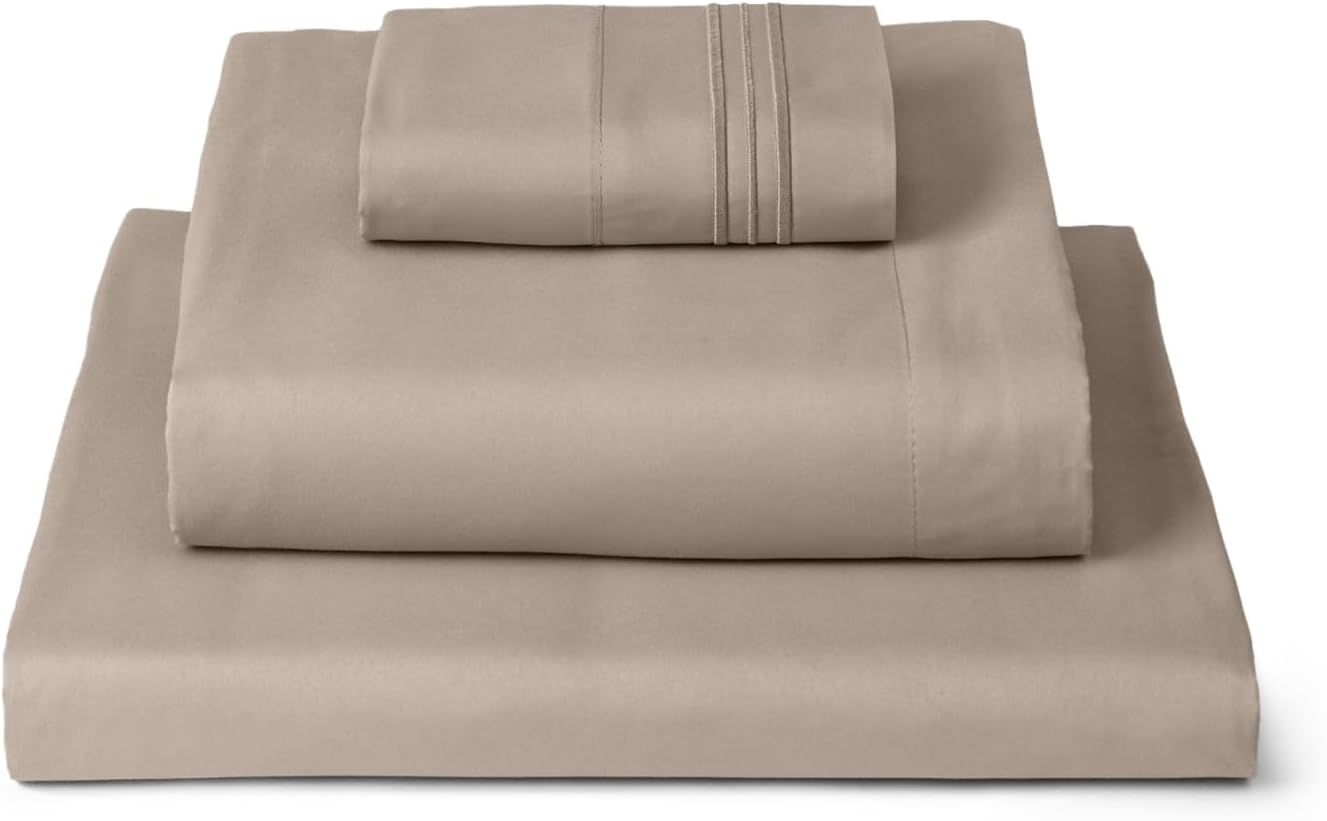 Mellanni Twin XL Sheets Set - 3 PC Iconic Collection Bedding - Hotel Luxury, Extra Soft, Cooling Bed Sheets - Wrinkle, Fade, Stain Resistant (Twin Extra Long, Tan)