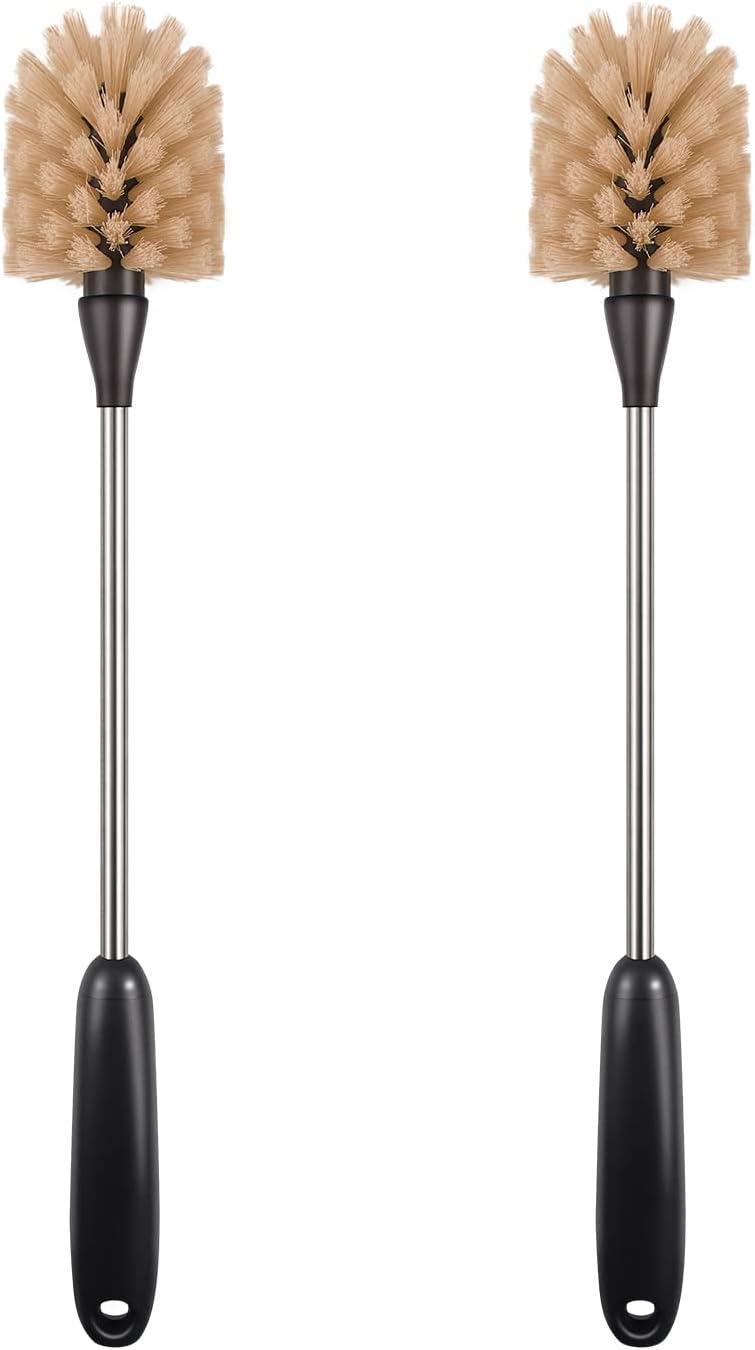 Stainless Steel Long Handle Water Bottle Brush, Flexible Scrubbing Brush for Cleaning Water Bottles, Baby Water Bottles, Glassware, Food Jars, Sports Jugs, Sobriety Jugs, 2 Pack, 15 in.