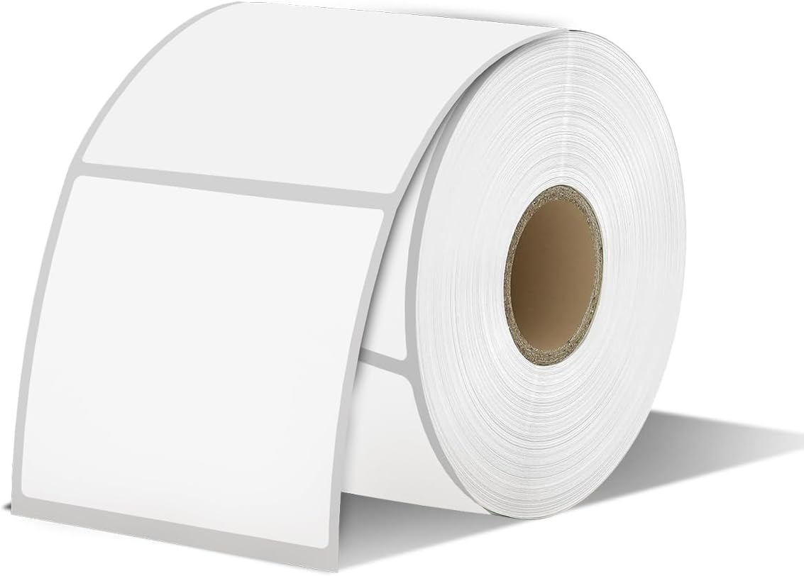 iEager White Square Thermal Label Stickers, 2"x2" Self-Adhesive Square Direct Thermal Labels with Perforation Line, 500 Sheets/Roll
