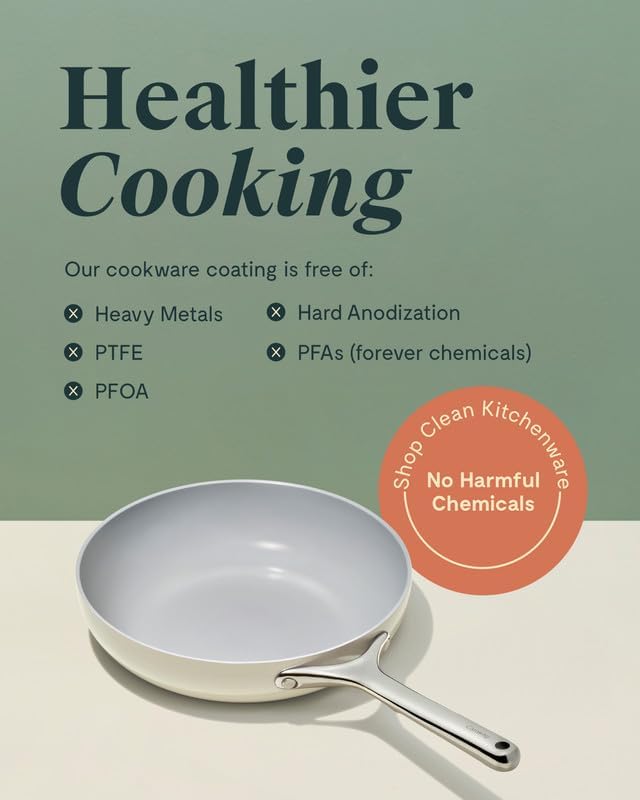 Caraway Nonstick Ceramic Frying Pan (2.7 qt, 10.5") - Non Toxic, PTFE & PFOA Free - Oven Safe & Compatible with All Stovetops (Gas, Electric & Induction) - Cream