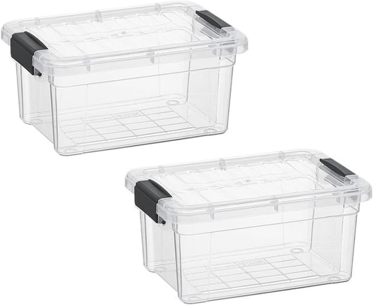 Superio Clear Storage Boxes with Lids, 2 Quart Plastic Container Bins for Organizing, Stackable Crates, BPA Free, Non Toxic, Odor Free, Organizers for Home, Office, School, and Dorm