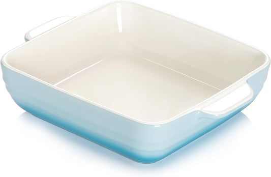 NUTRIUPS 8x8x2.4 inch Square Baking Dish, 50 Oz /1.6 Qt Ceramic Baking Pan with Handles, Casserole Dish for Oven, Porcelain Bakeware (Gradient Blue)
