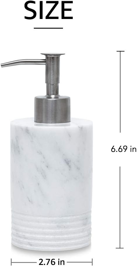 Marble Soap Dispenser with Stainless Steel Pump for Bathroom Kitchen Countertop - Lotion & Liquid Dispenser Soap Bottle White