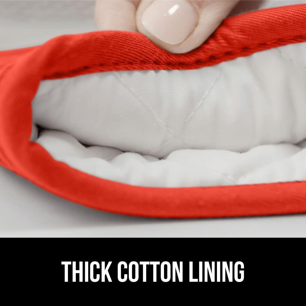 GORILLA GRIP BPA-Free Soft Silicone Oven Mitts, 14.5x8.3, Heat Resistant and Waterproof Cooking Gloves, Thick Cotton Lining, Flexible Gripping for Baking Grilling, Kitchen Potholders Set of 2, Coral