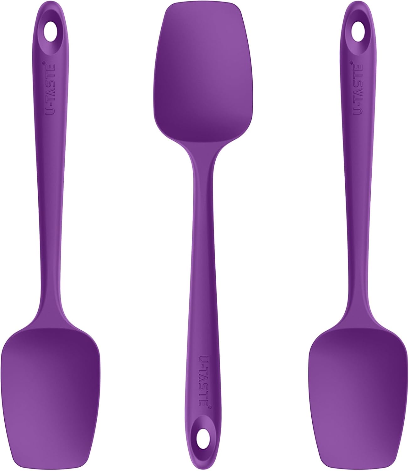 U-Taste Silicone Spoon Spatula Set: 480ºF Heat Resistant Food Grade Flexible Rubber Spoonula, Nonstick Cooking Mixing Scooping Kitchen Baking Scraper Utensils Set of 3 for Pan, Pot, Bowl (Purple)
