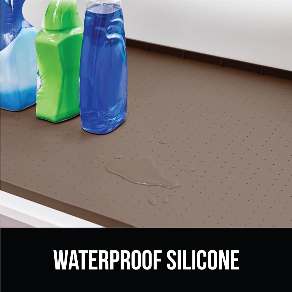 GORILLA GRIP Waterproof Silicone Under Sink Mat with Raised Lip for Kitchen and Bathroom, 31 x 22 in, Cabinet Shelf Liner Stay in Place Mats Dishwasher Safe Drawer Liner, Organizer Tray, Coffee
