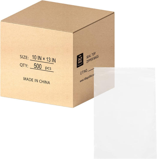 10" X 13" (500 Bags) 2 Mil Clear Reclosable Zip Plastic Poly Bags with Resealable Lock Seal Zipper