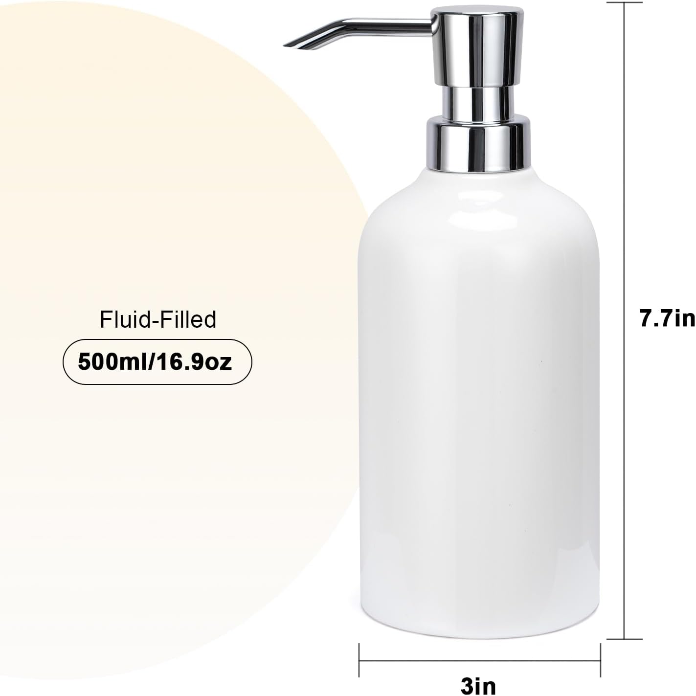 Ceramic White Soap Dispenser with Rust-Proof Plastic Pump Bathroom, 16.9oz Hand Soap Dispenser for Kitchen, Hotel