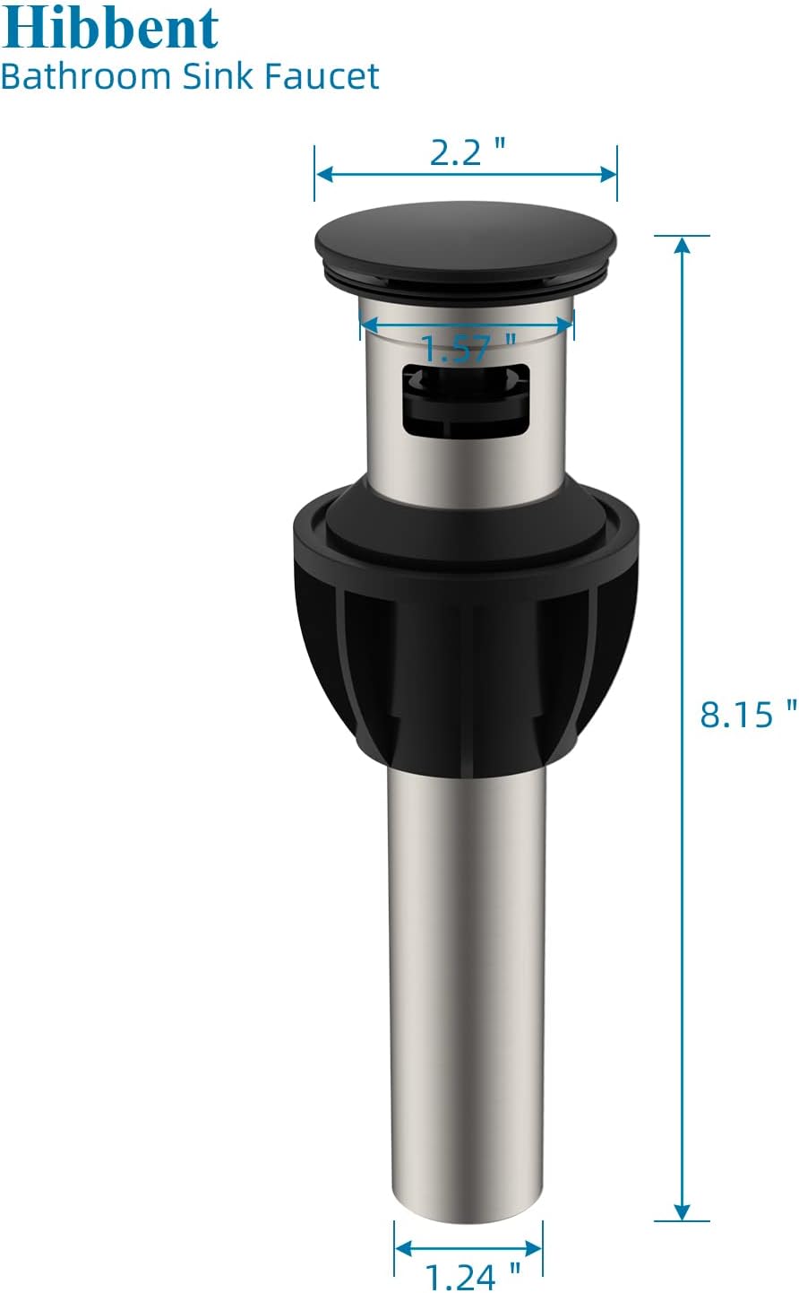 Hibbent 2 Pack Metal Bathroom Sink Drain with Overflow, Push and Seal Pop Up Drain Stopper, Stainless Steel Vessel Lavatory Vanity Sink Drain Stopper, Anti-Clogging Strainer, Matte Black