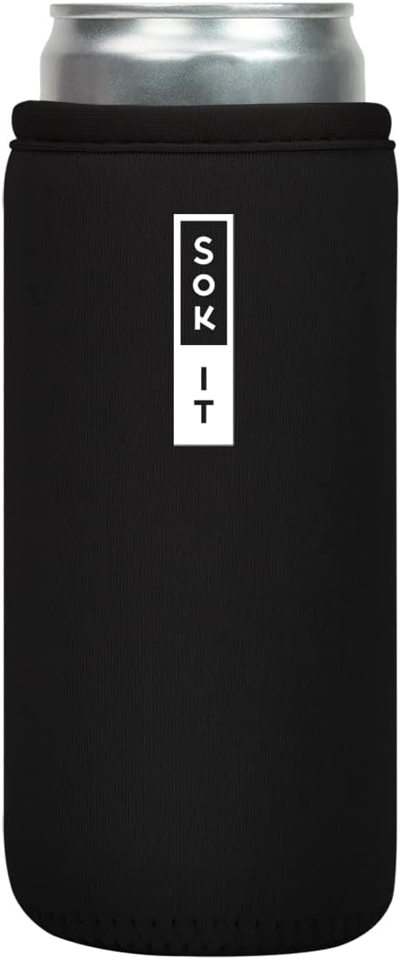 Sok It CanSok Sleeve for Beer & Soda Insulated Neoprene Cover (Black, 12oz Slim Can Sleeve)